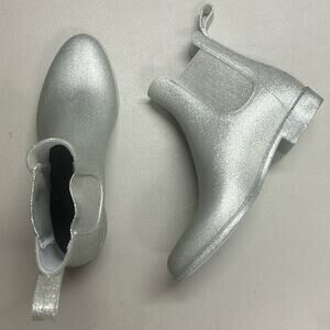 J Crew Mercantile Rain Boots Glitter Chelsea Silver Gray Matte Jelly Sparkle 9